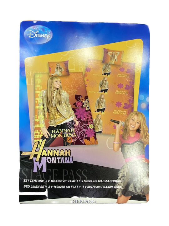 Limneos Hannah Montana Cotton Single Kids Sheets Set Pink-Fuchsia 160x240cm 3 Pieces