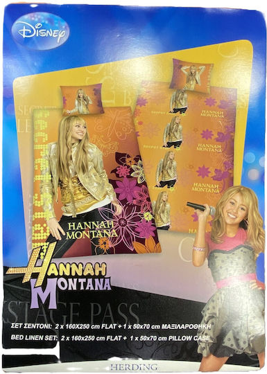 Limneos Сет Детски Спални Комплекти Единични Памучни Hannah Montana Розово-Фуксия 160x240см 3 Бройки