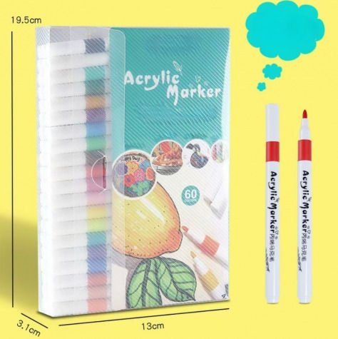 Set 60 Markere Acrilice Zola Vârf Precise Hârtie Piatră Sticlă Ceramică Lemn Materiale Textile Pânză Uscare Rapidă Multicolor