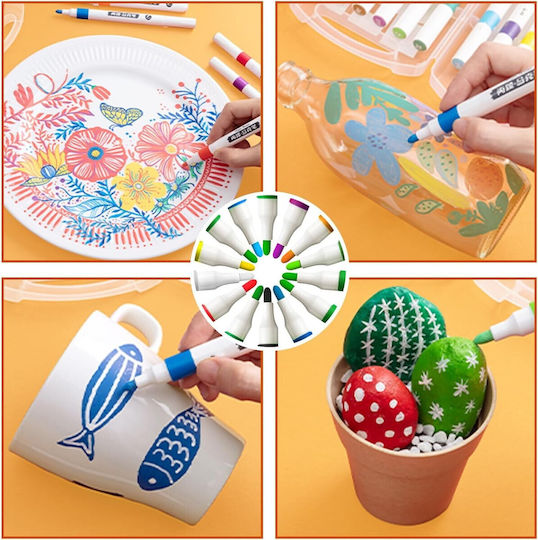 Set 60 Markere Acrilice Zola Vârf Precise Hârtie Piatră Sticlă Ceramică Lemn Materiale Textile Pânză Uscare Rapidă Multicolor