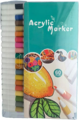 Set 60 Markere Acrilice Zola Vârf Precise Hârtie Piatră Sticlă Ceramică Lemn Materiale Textile Pânză Uscare Rapidă Multicolor