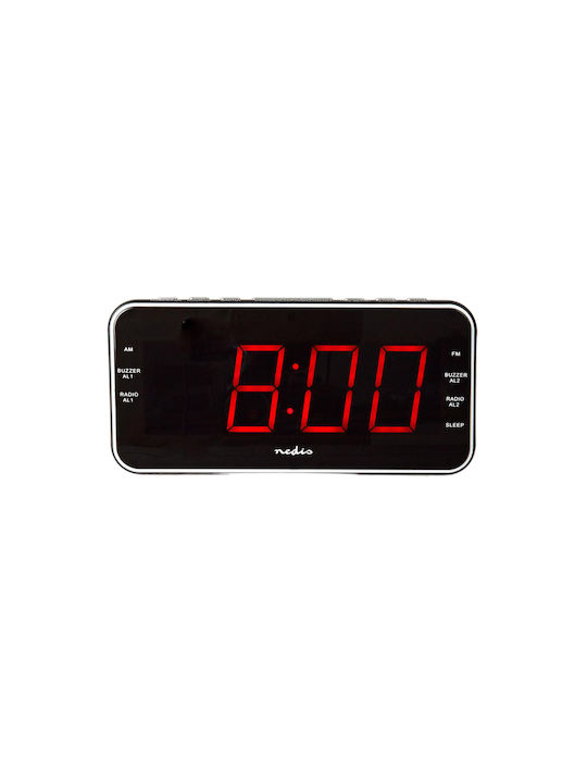 Nedis Am Fm Digital Led Radio Alarm Clock Usb-a Port Time Projection Black