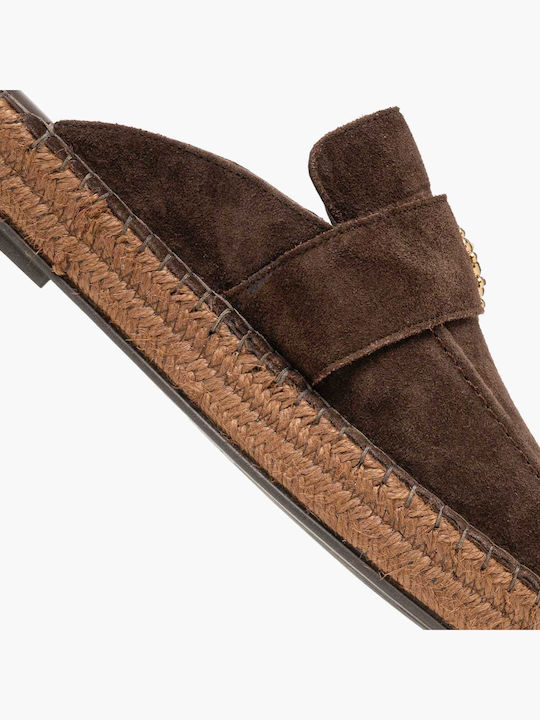 Δερμάτινα Mules με Τακούνι σε Καφέ Χρώμα