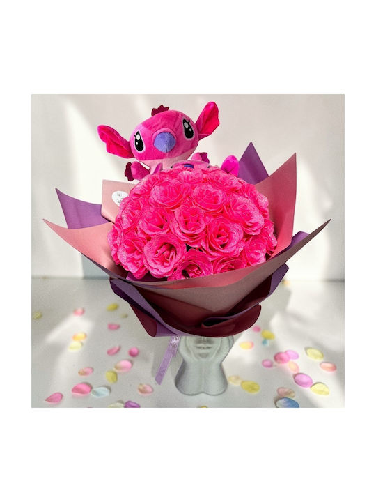 Buchet Premium Stitch 35 Trandafiri Decorativi Cu Efect Sclipici Roz