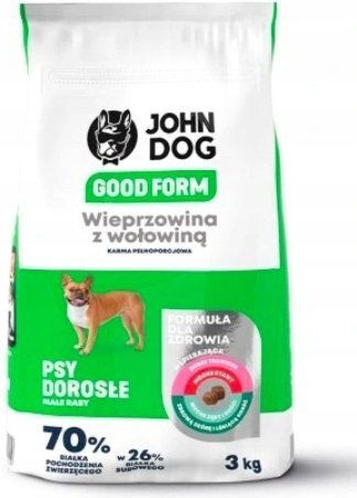 John Dog Good Form 3kg Trockenfutter für Hunde Kleine Rassen mit Schweinefleisch und Rindfleisch