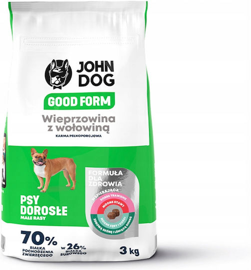 John Dog Good Form 3kg Trockenfutter für Hunde Kleine Rassen mit Schweinefleisch und Rindfleisch