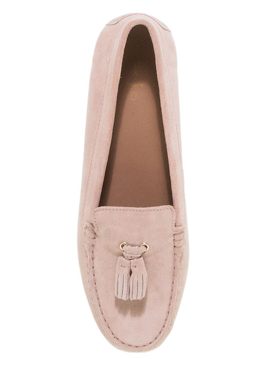 Leather Women's Loafers in Pink Colour