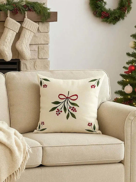 Pillow Case Mistletoe 50x50 Cotton Branches & Bow Pghd0137