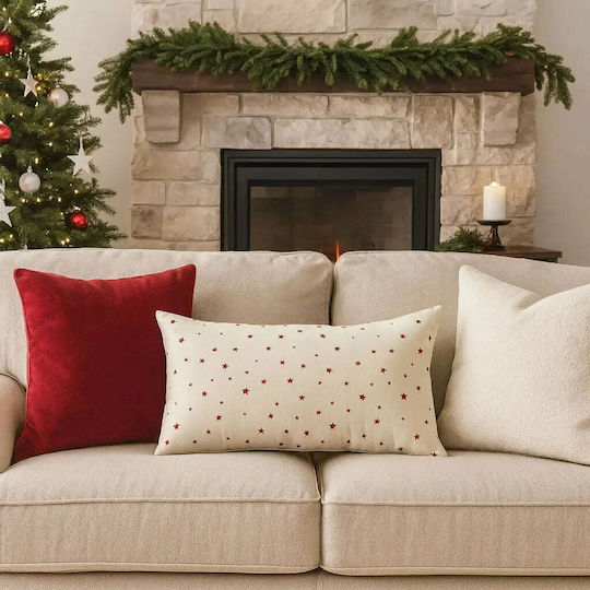 Christmas Pillow Case 50x30 Natural Cotton Stars Pghd0136