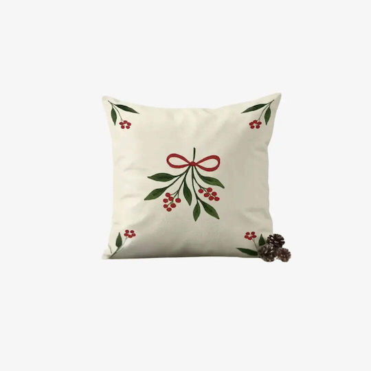 Pillow Case Mistletoe 50x50 Cotton Branches & Bow Pghd0137