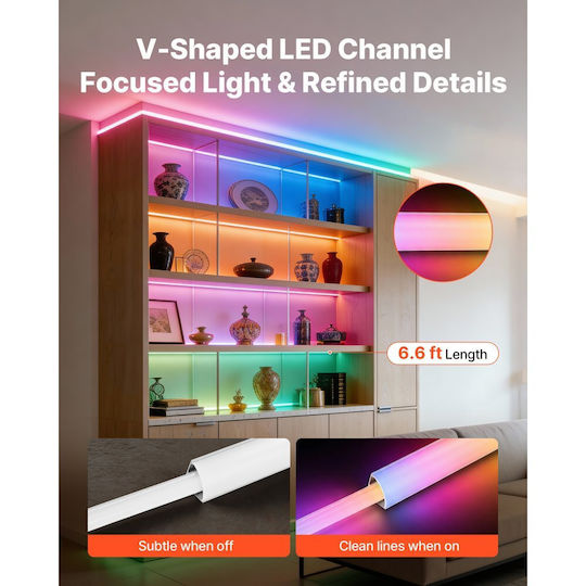 Vevor 10 Pieces V-Shaped Aluminum LED Channels 6.6 Ft/2m Milky Cover Caps Mounting Clips LED Strip Aluminum Profile Installations Easy Installation Under Cabinet Counter