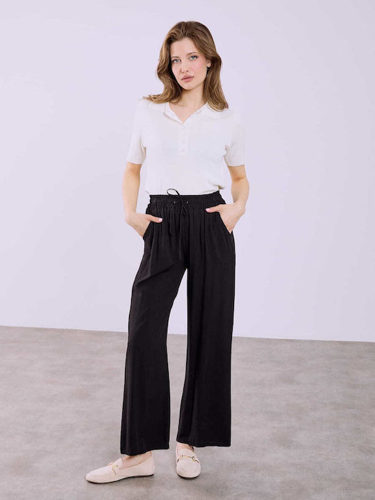 Celestino Women's Pantaloons Cotton Monochrome Loose Fit Black