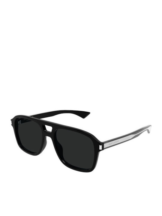 Ysl Men's Sunglasses with Black Horn-Rimmed Frame and Black Lens