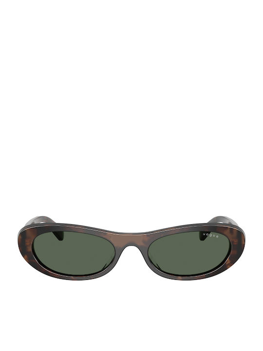 Vogue Unisex Sunglasses with Brown Horn-Rimmed Frame and Green Lens