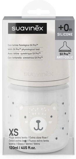 Suavinex Glass Baby Bottle Wild Anti-colic with Silicone Teat for 0+ Months Beige 120ml