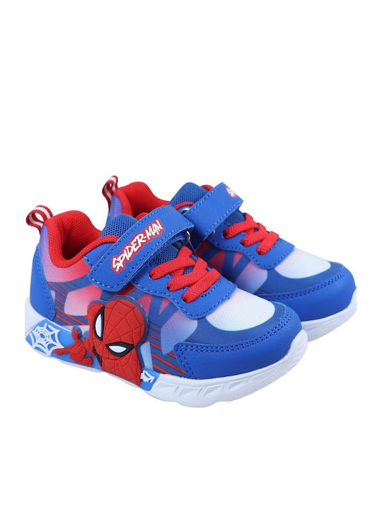 Spiderman Spiderman Παιδικά Sneakers Ανατομικά με Σκρατς & Φωτάκια Μπλε