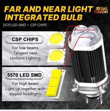 Lampa Moto H4 LED 6000K Alb Rece 12-24V 26W