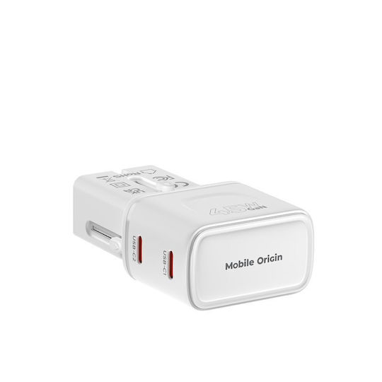 Mobile Origin Charger Without Cable GaN with 2 USB-C Ports 45W Power Delivery Whites (PW26)