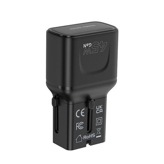 Mobile Origin Φορτιστής Χωρίς Καλώδιο GaN με 2 Θύρες USB-C 45W Power Delivery Μαύρος (PW26)