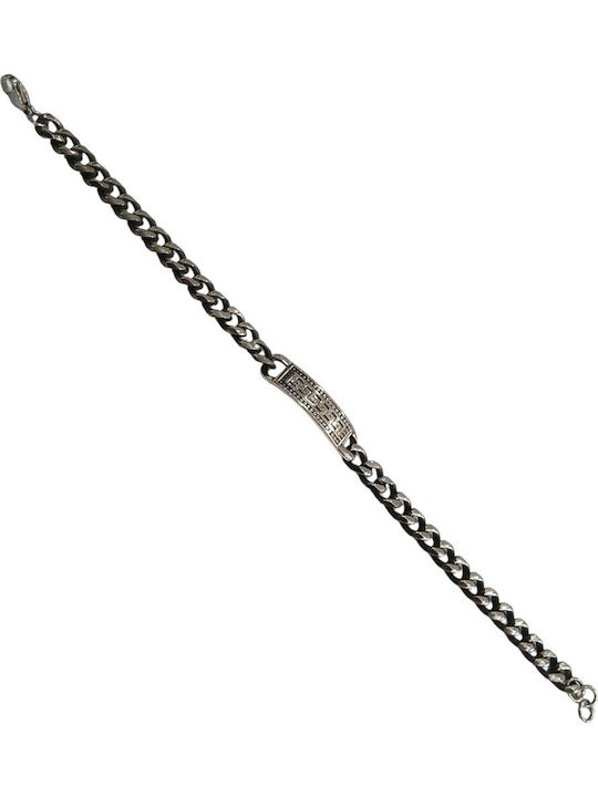 Kalliopi Silver Men's Bracelet Id with Meander Design Made of Steel