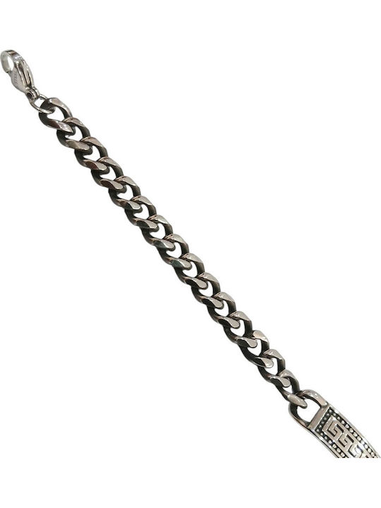 Kalliopi Silver Men's Bracelet Id with Meander Design Made of Steel
