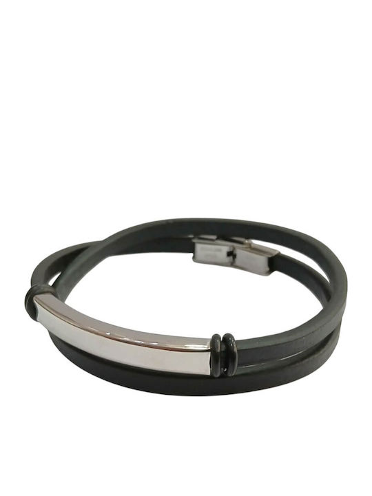 Kalliopi Silver Ανδρικό Βραχιόλι από Δέρμα 21cm