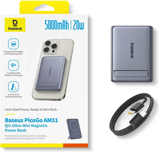 Baseus PicoGo AM31 MagSafe Power Bank 5000mAh 20W Γκρι