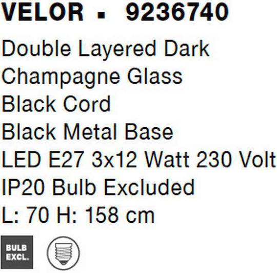 Nova Luce Висящо Таванно Осветително Тяло Черен Rail 18x12x158см