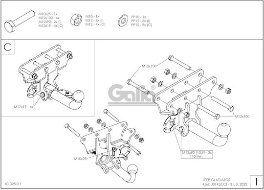 Galia Tow Hook Car Jeep Gladiator Maximum Towing Weight 2800kg with Screws