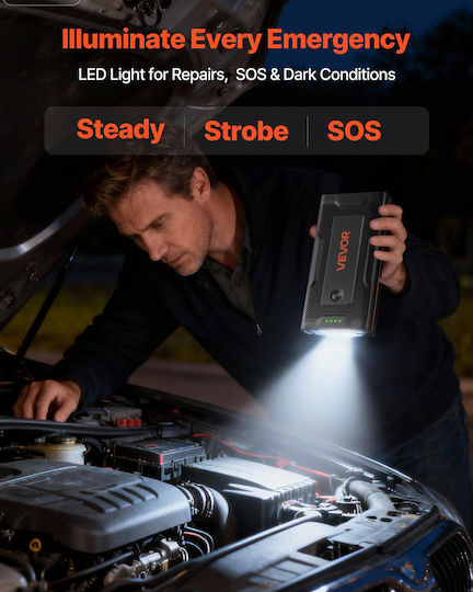Vevor Portable Car Battery Starter 1000A with Power Bank USB Flashlight 12V
