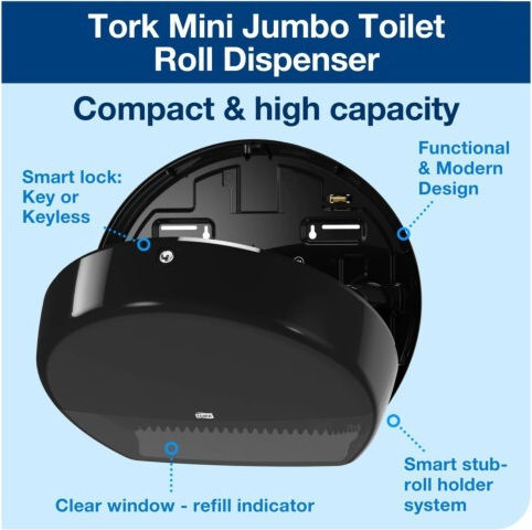 Tork Mini Jumbo Dispenser For Toilet Paper Black 555008