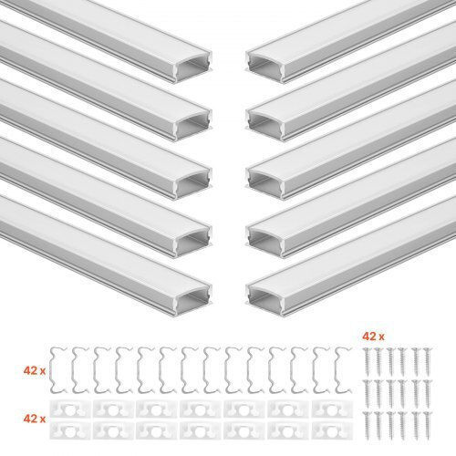 Vevor Set 10 Stück LED-Streifen Aluminiumprofil mit Opalabdeckung 200cm