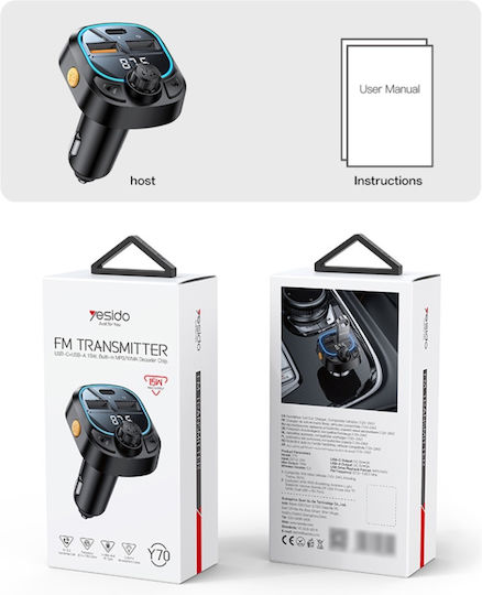 Yesido Car FM Transmitter with Bluetooth / USB