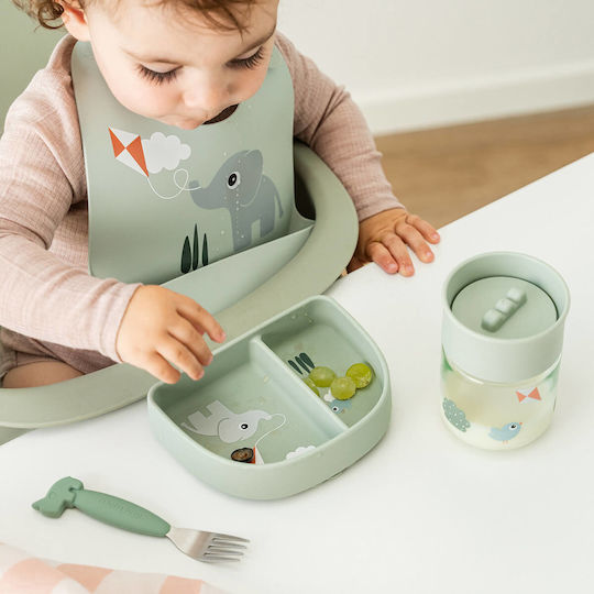 Done by Deer Waterproof Silicone Baby Bib with Pocket Playground Green