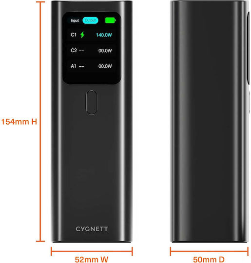 Cygnett Power Bank 27000mAh 148W με Θύρα USB-A και 2 Θύρες USB-C Μαύρο