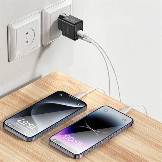 Yesido Incarcator Fara Cablu GaN cu Port USB-A si Port USB-C 30W Power Delivery Negru