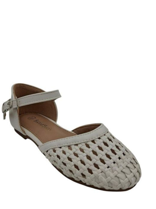 Kids Ballerinas with Adjustable Metal Clasp White