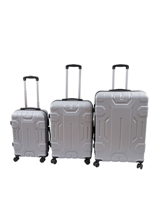 Reise Koffer Hart Silber mit 4 Räder Set 3 Stück
