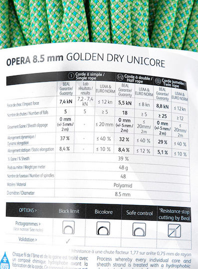 Beal Opera BC085O.60GD.G Dynamic Cord de escaladă cu lungimea de 60m Verde