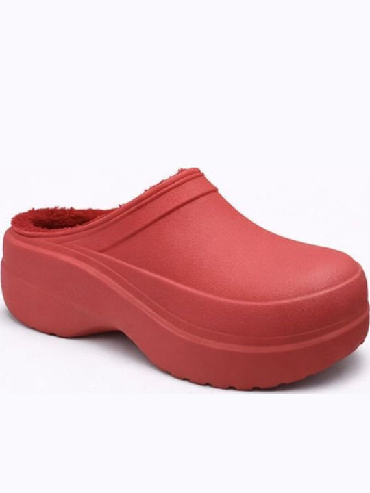 Mitsuko Women's Clogs with Fur Red