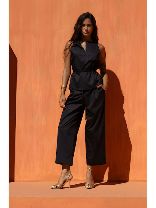 Women's Cotton Sleeveless Black Blouse