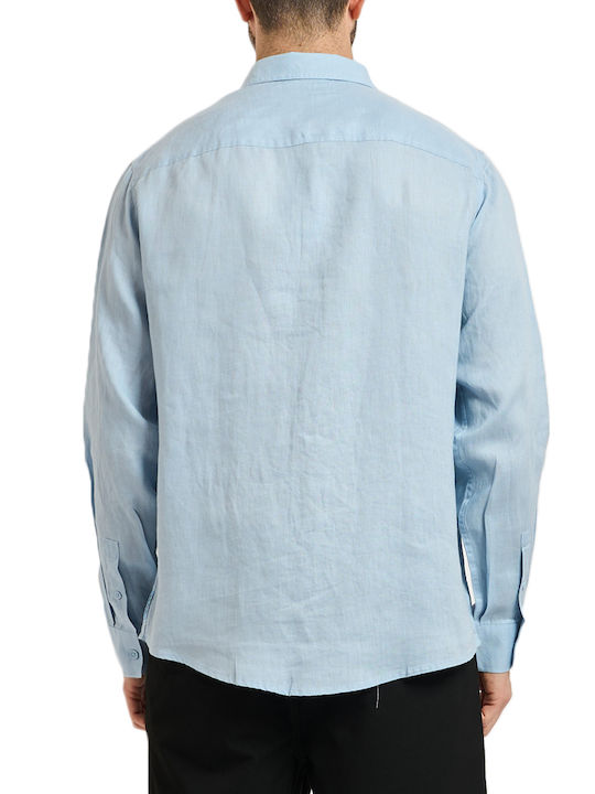 Armani Exchange Mânecă Lungă Cămașă din In Regular Fit Bleu