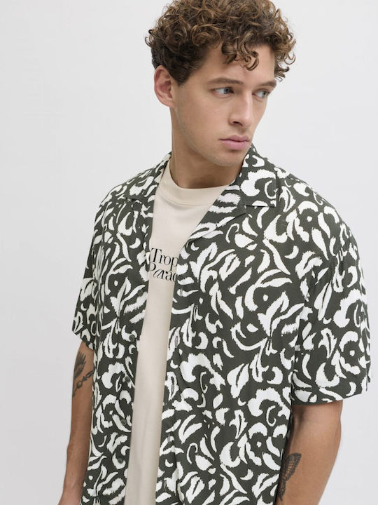 Short Sleeve Shirt in Wide Line Floral Olive 12290012 Beetle