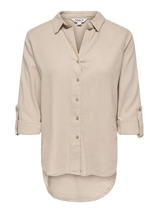 Дамска Льняна Риза С Дълъг Ръкав Light Beige