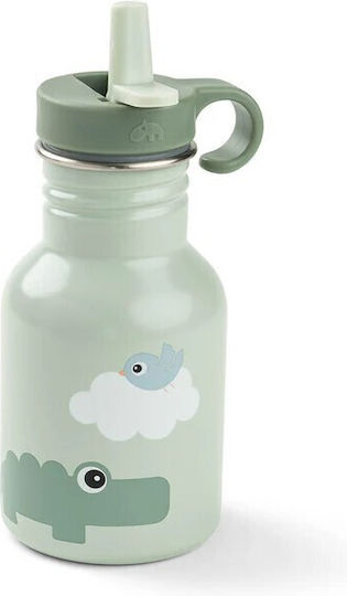 Done by Deer Kids Stainless Steel Water Bottle with Straw Green