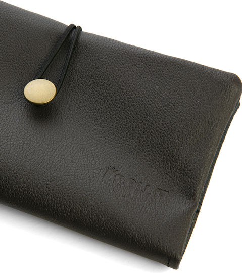 Rollit Tobacco Pouch Made of Brown Artificial Leather Handmade with Button 18x9.5cm