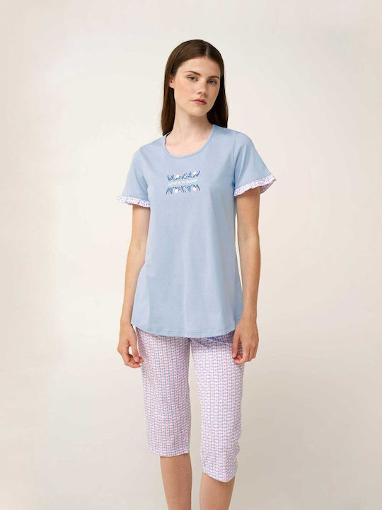 Vamp Sommerliches Damen-Pyjama-Set Baumwolle Blau Kentucky