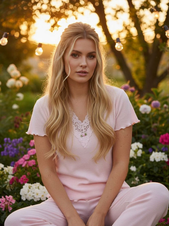 Siyah Inci Siyah Inci Sommer Damen Pyjama Set Weiches Rosa