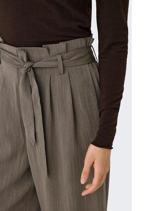 Women's High Rise Fabric Flared Trousers in Paperbag Fit Cigar