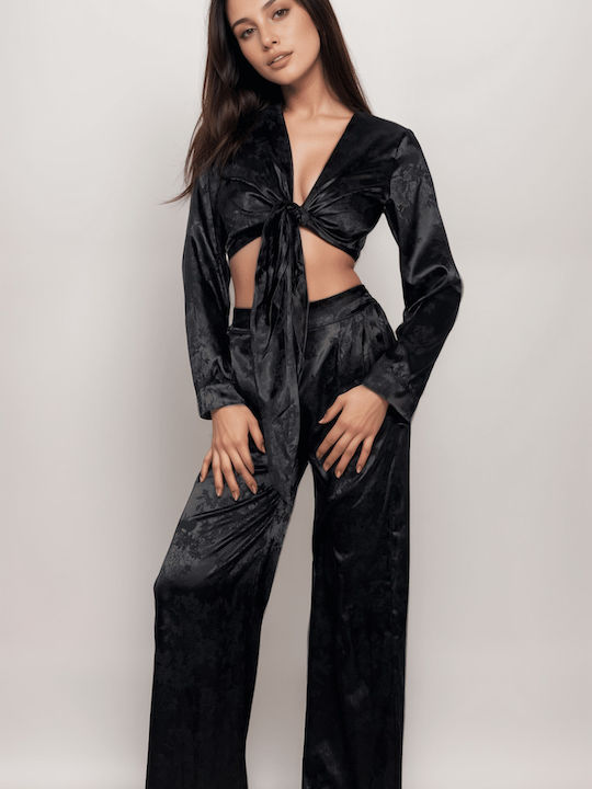 Damen Schwarz Set mit Hochbund Hose in Loose Passform